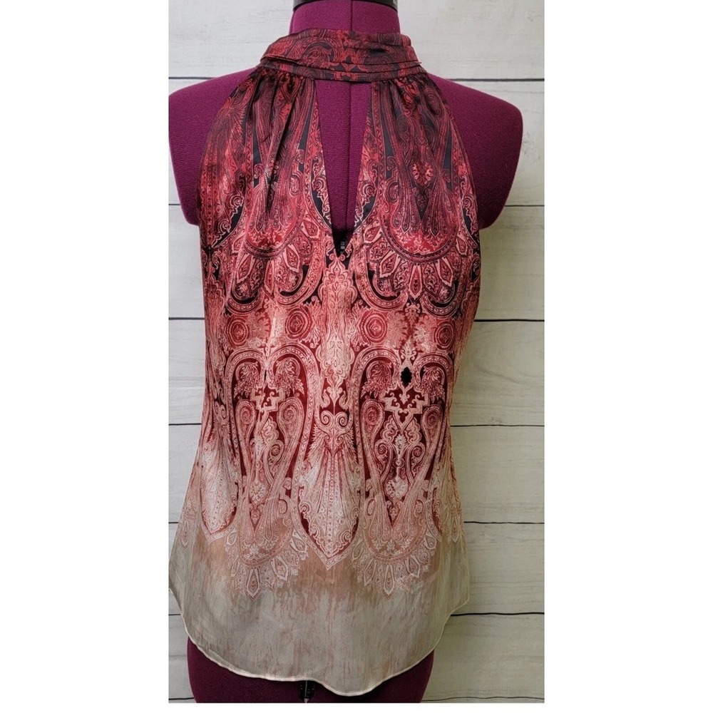 White House Black Market Ombre Paisley Tie Neck Blouse S Choker New With Tags